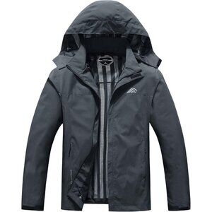 Mens Dark grey Lightweight Waterproof Hooded Rain Jacket Outdoor Hiking Shell